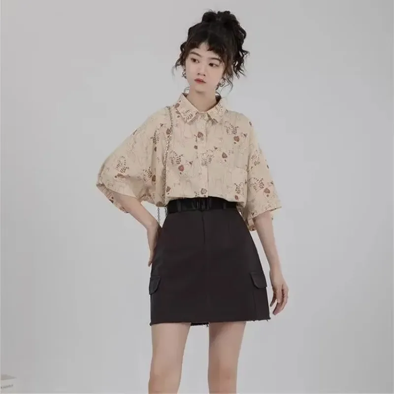Korean Lifestyle Student - Koszule Damskie Sztruksowe Koszula z Naszytymi
